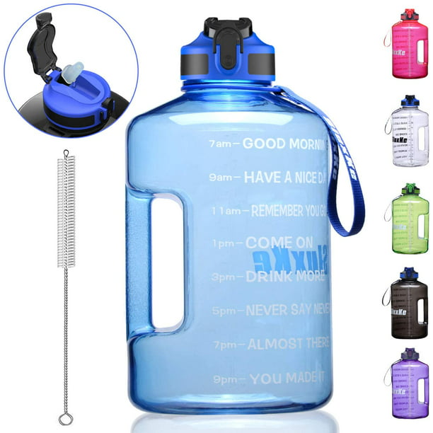 Clear 128 oz Extra Large Motivational Water Bottle with Straw Easy Sipping for Outdoor Sports/ Fitness/ Gym Reusable BPA-free plastic Favofit 1 Gallon Water Bottle with Time Marker 